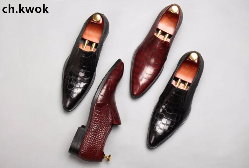 CH.KWOK Lazy Person Slip On Leather Oxfords Shoes Black Burgundy Genuine Leather Wedding Business Party Formal Shoes Oxfords