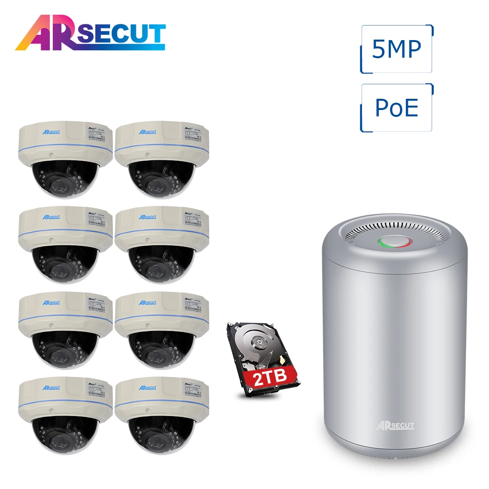 

ARSECUT 8CH POE H.265NVR Kit CCTV Camera System 1920P HD Outdoor Onvif Waterproof Home Video Surveillance Kit Build in 2TB HDD
