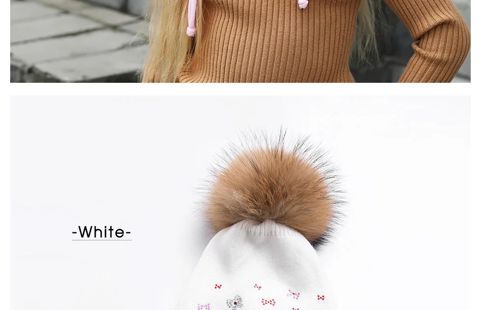 Cap's Children Skullies Beanies Pink Bowknot Double layer Knitted Hat Warm Beanies Kids Hat With Fur Pompom Winter Beanie (14)