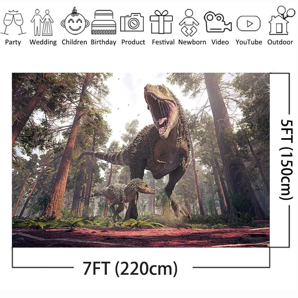 Cartoon Backdrop for Photography Boy Birthday Party Background Photocall Dinosaurs and Virgin Forest Film Backdrop Photo Studio
