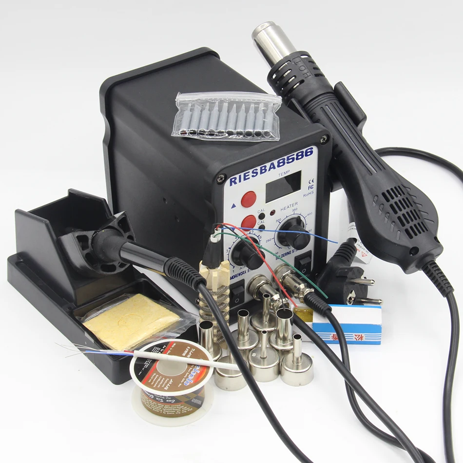 Riesba 8586 2 w 1 stacja lutownicza SMD stacja lutownicza stacja lutownicza na gorące powietrze narzędzie na produkty elektroniczne narzędzia do lutowania Riesba 8586 2 w 1 stacja lutownicza SMD stacja lutownicza stacja lutownicza na gorące powietrze narzędzie na produkty elektroniczne narzędzia do lutowania