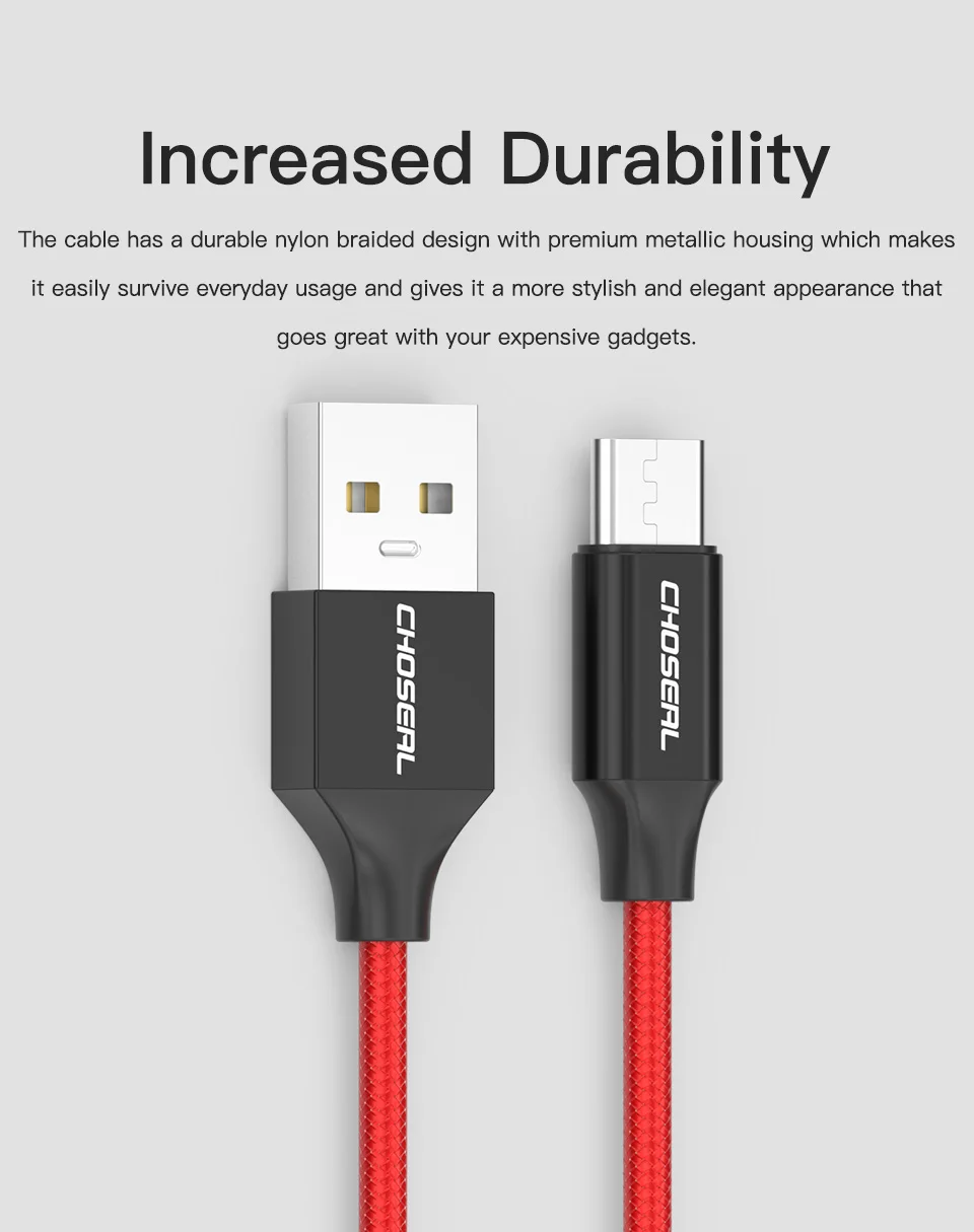 Choseal USB 2,0-USB-C быстрое зарядное устройство нейлоновая оплетка type-C кабель для передачи данных для samsung Galaxy S10 9 для huawei mate 20 Pro шнур зарядного устройства