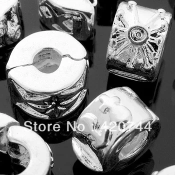 

50pcs/Lot Silver Plated Clips Lock Stopper Beads Fit Charm Hot