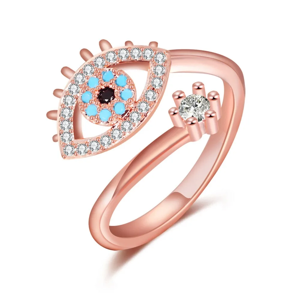 

Turkey Blue Evil Eye Cubic Zirconia Rings Open Design For Women Fashion Jewelry