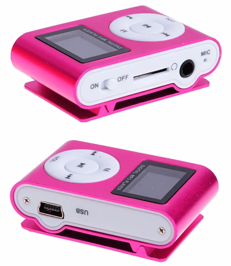 Новое поступление мини-клип Mp3 плеер Музыкальный динамик Портативный ЖК-экран Металл TF/SD слот с MP3 + наушники + USB кабель оптовая продажа