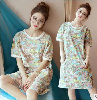 

Free Shipping 2016 Summer style Cute Women's Cartoon Polka Dot Sleepshirt Sleepwear Fashion ladies Nightgowns AW7746