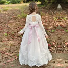 2019 Girl White Lace Flower Dresses Girls Bridesmaid Gowns Party Wedding Prom Pageant First Communion Dresses Children G506 2018 light blue princess sheer lace flower girl dresses pageant prom baby party frocks for girls first communion puffy gowns