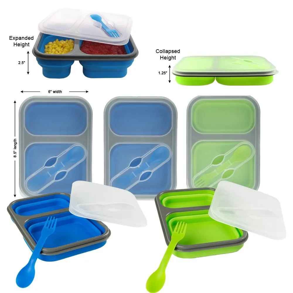 

2 Compartment Silicone Collapsible Lunch Box microwave lunch box for kids lunchbox food container bento box tableware