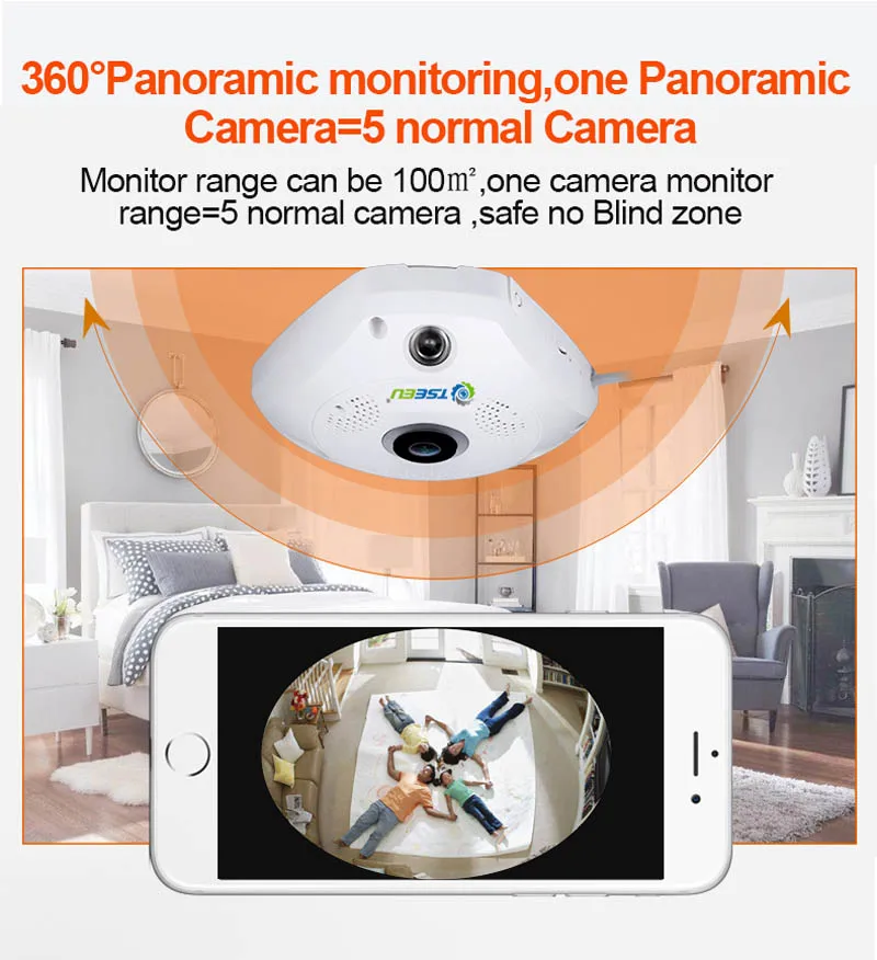 5 Megapixel 4G 3G sim card indoor panoramic fisheye 360 degree IP Camera camhi pro app view remotel