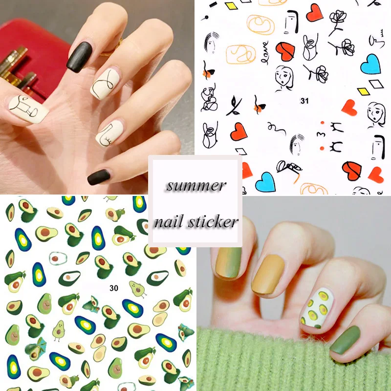 

Black Line Coloful Abstract Image Nail Sticker Decals Sexy Girl Cactus leaves Water Transfer Slider For Nails Art Z0121