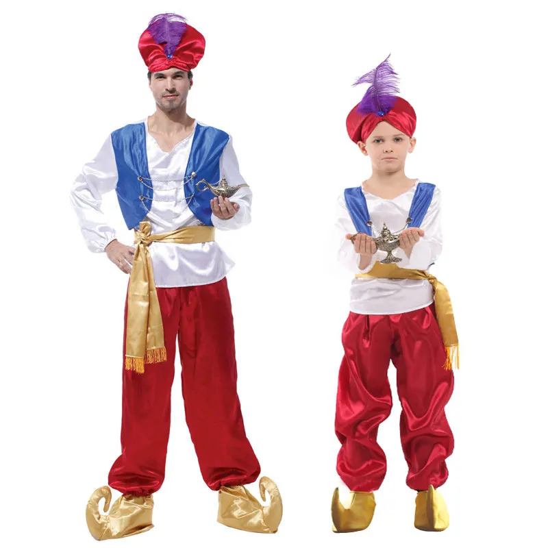 Umorden Purim Carnival Party Halloween Costumes Adult Men Aladdin Costume Arab Aladdin Prince Cosplay Kids Boys Family