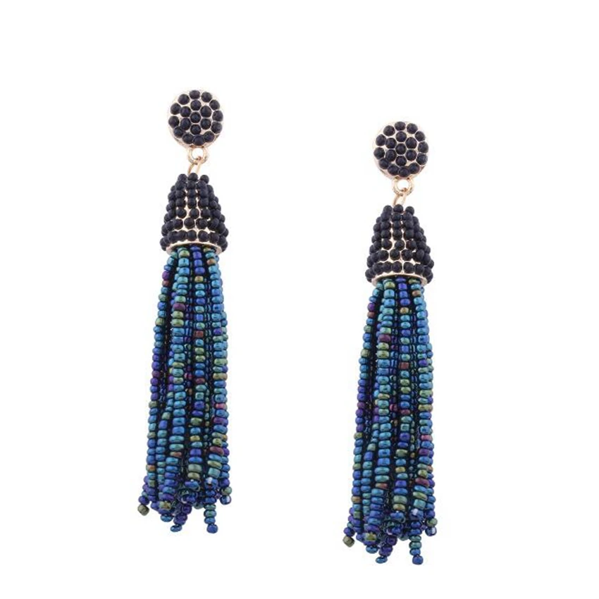 Women Fashion Bohemian Style Earrings Vintage Seed Beads Cluster Tassel ...