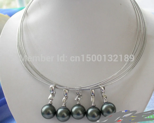 

j00568 HOT wholesale 16mm black SOUTH SEA SHELL PEARL pendant 5Pcs