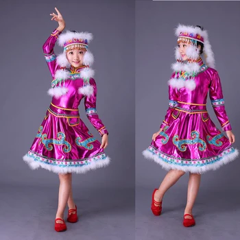 

national dance costumes for girls Sinkiang clothing Kids chinese mongolia clothes for children festive costume drum dance costu