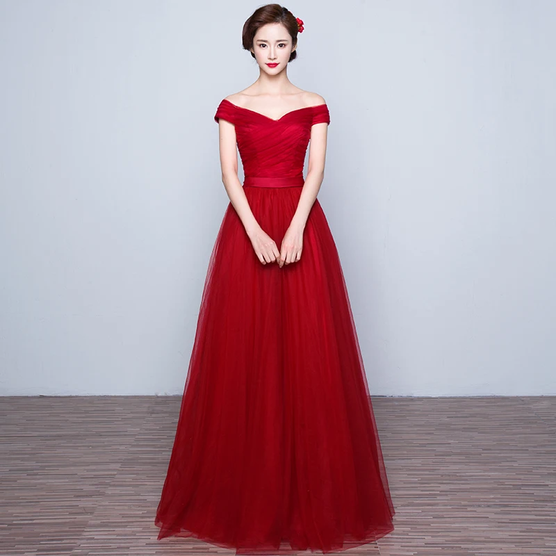 Robe de soiree красное вино длина до пола Вечерние платья Вечернее платье Тюлевое с вырезом «Лодочка» Для женщин vestido de festa платья для выпускного вечера на заказ