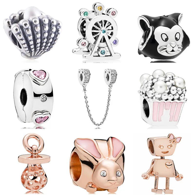 

Maxi Crystal Ferris Wheel Black Cat Rabbit Honeycomb Love Heart Safety Chain Beads Fit Pandora Bangles Women DIY Making Jewelry