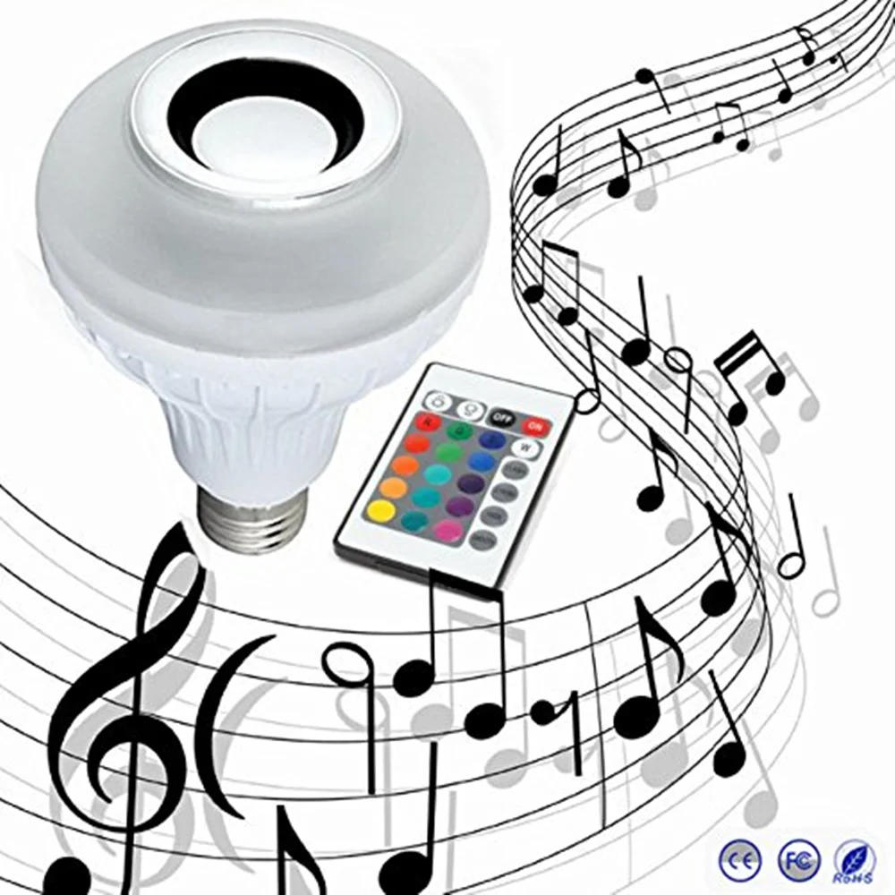 

Smart E27 RGB Bluetooth Speaker LED Bulb Light 12W Music Playing Dimmable Wireless Led Lamp with 24 Keys Remote Control