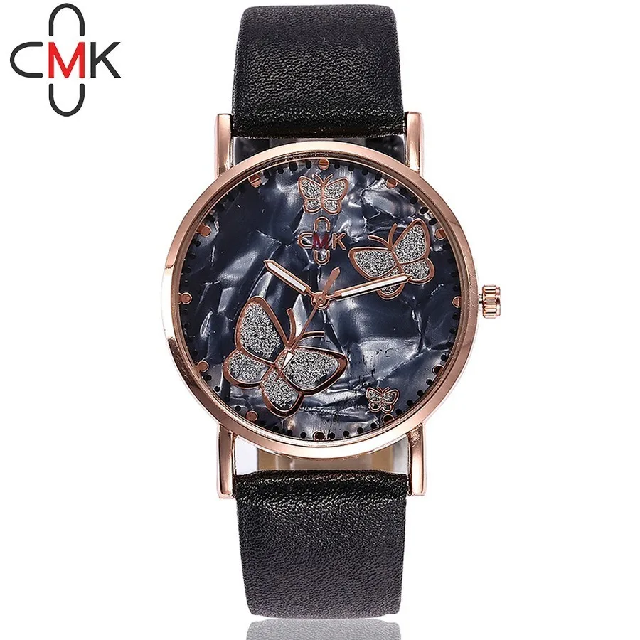 

CMK Brand Women Butterfly Rhinestone Watch Casual Fashion Leather Strap Clock Female Dress Wristwatches Relogio Feminino Hot