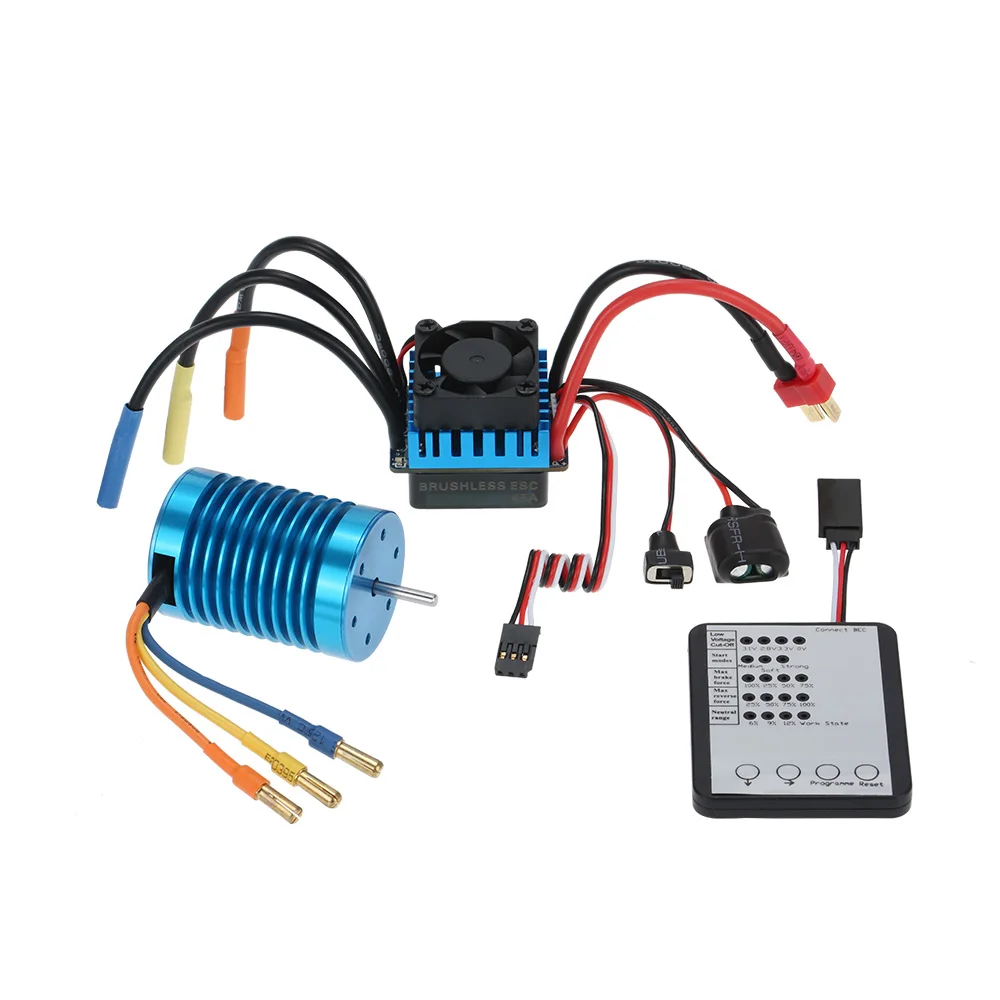 

New 3650 3300KV/4P Brushless Motor & 45A Brushless ESC & LED Programming Card Combo Set for 1/10 RC Car