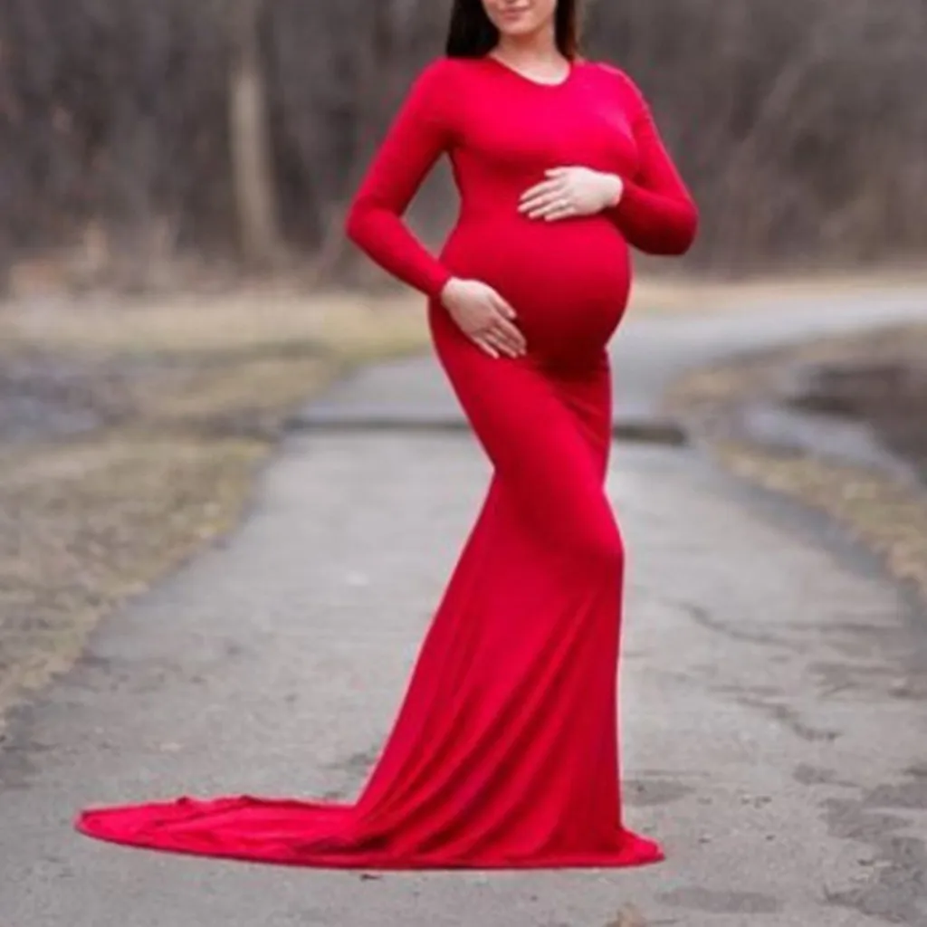 

Maternity dress dress cotton pregnant floor length long dress for mother RED F509
