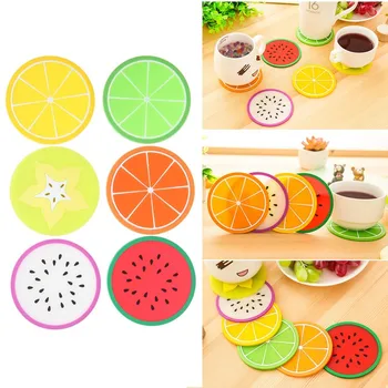 

200 PCS Colorful Jelly Color Fruit Shape Coasters Creative Skid Insulation Silica Gel Cup Mat DHL Free shipping