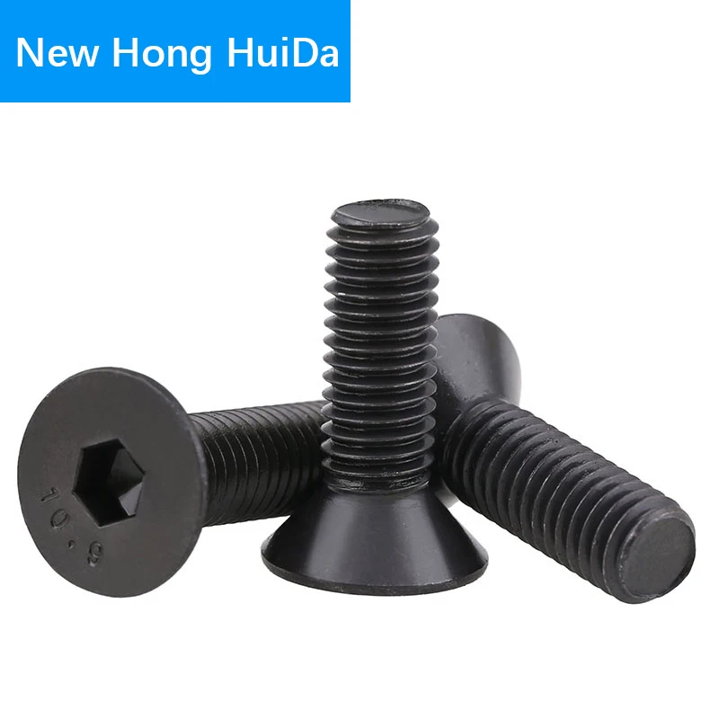 Black Hex Flat Head Socket Cap Machine Screw Countersunk Thread Metric Bolt Grade 10.9 Alloy Steel M2