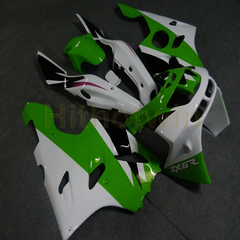 A Пользовательские мотоцикла хомут для KAWASAKI ZX6R 1994 1995 1996 1997 ZX 6R Мотоцикл Обтекатели+ винты+ зеленого и белого цветов - Цвет: A