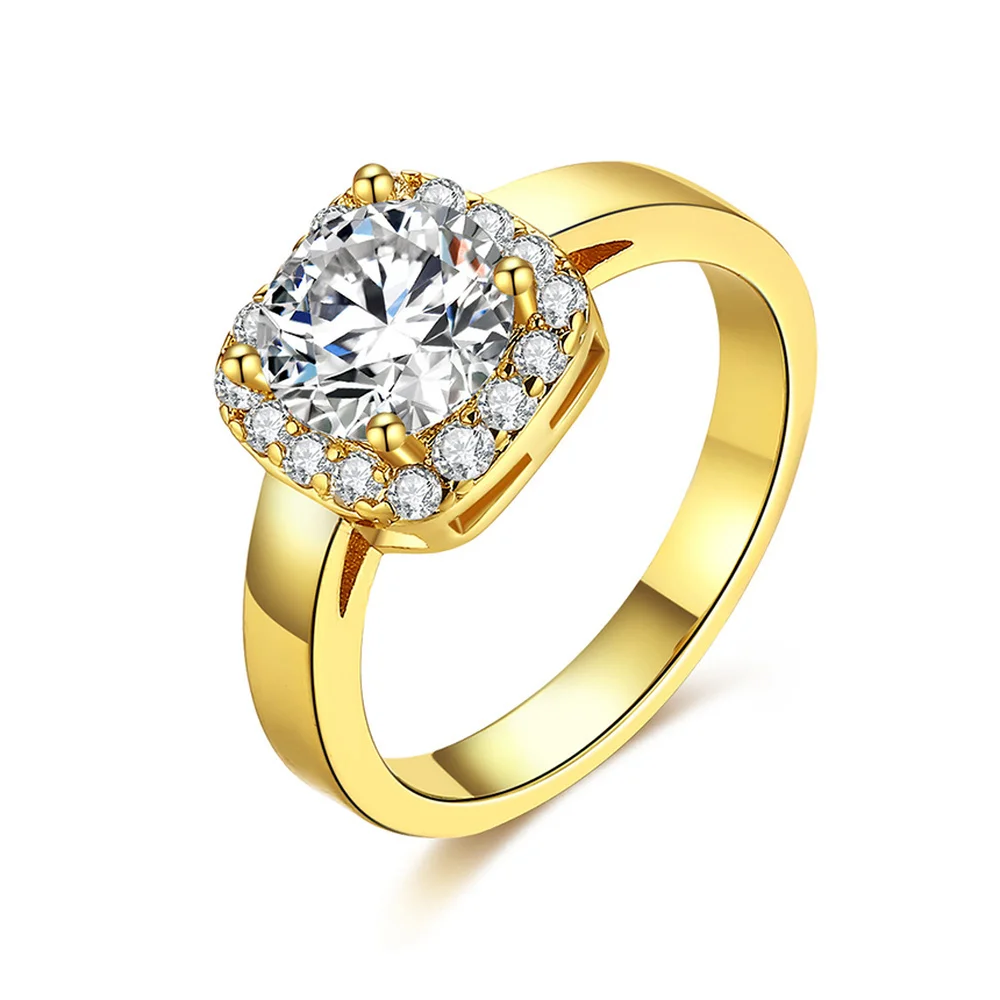 

18K Yellow Gold Retro Micro Inlaid White Zircon Luxury Square Diamond Close Rings for Women Trendy Fine Jewelry Geometric Type