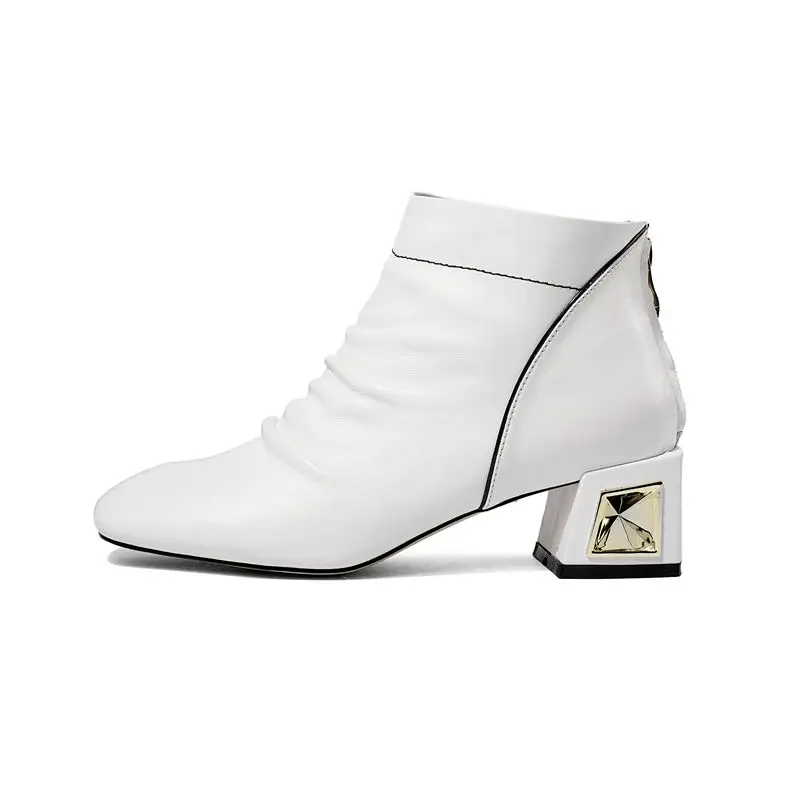 Unique Étrange Plissée Cuir Not Fur Femmes Talons Cheville 2018 Véritable D'hiver white Bottes Bout Asumer Black Fur Vente With Chaude Fur black Carré Pour X8On0PkNw