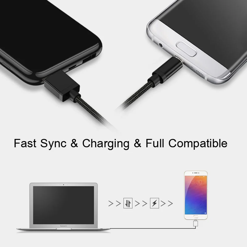 GUSGU النايلون مزين الهاتف المحمول USB C كابل نوع C المكونات سريع شحن كابل بيانات لسامسونج S9 S8 Xiaomi Mi6 mi5 Typec الكابلات