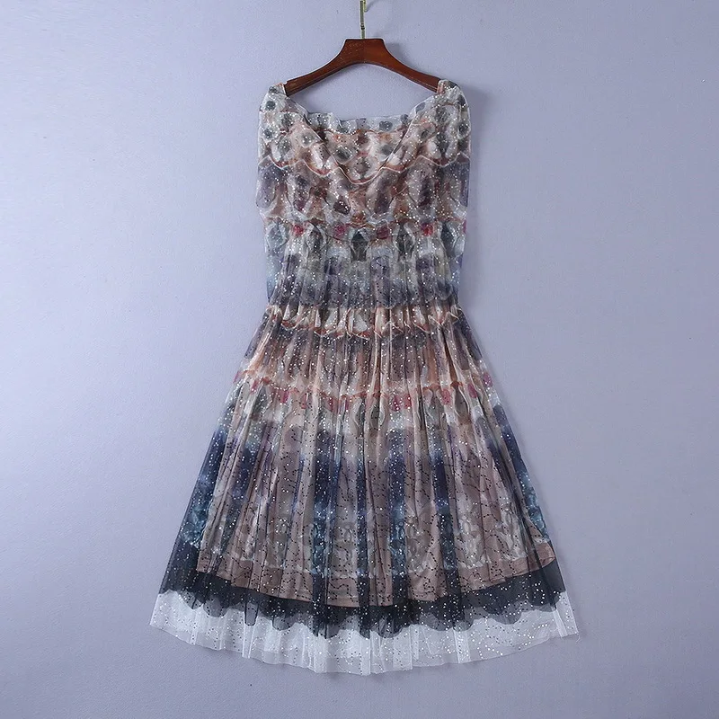 Et Européen Paillettes Gaze Un Imprimé Nouveau Style Printemps Mot Femmes Américain De 2019 À La Robe Mode Led wnqT6XYO