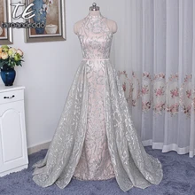 Стоячий воротник без рукавов с серебряными пайетками телесного цвета Саудовская Аравия стильное платье на выпускной со съемной юбкой размера плюс вечерние платья