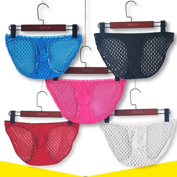 

Men Underwear Transparent Honeycomb Net Mesh Bikini Briefs Underwear Bulge Underpants Brief Sexy Lingerie Intimates