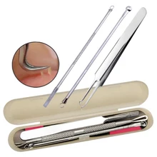 Косметический аппарат для удаления инструменты изогнутые угрей комедоны, акне клип пинцет с иглами выталкиватель экстрактор для прыщей комплект с коробкой