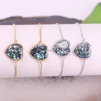 

DIY 8Pcs Micro CZ Heart Shape Abalone Shell Charm Adjustable Chain Bracelets For Women