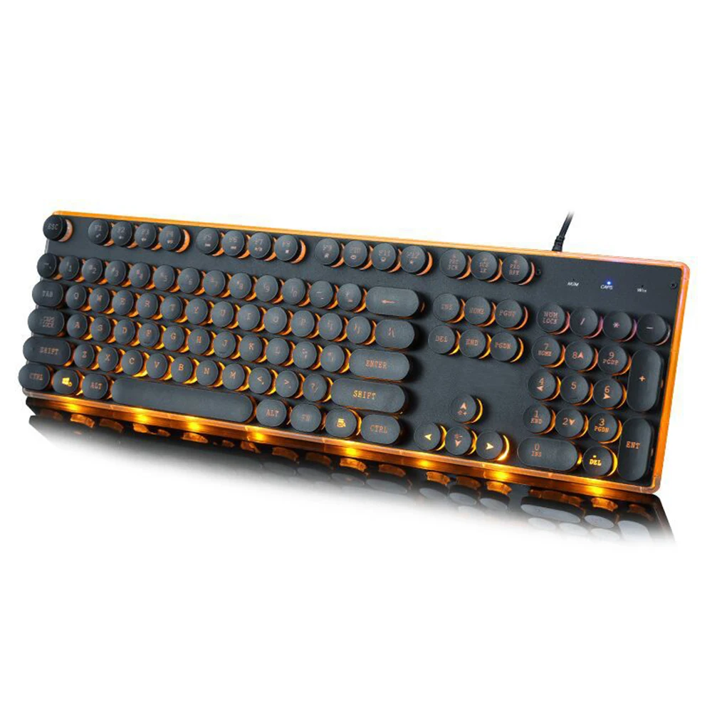 Крутая новая игровая клавиатура Ретро Круглый Светящийся брелок металлическая панель с подсветкой USB Проводная металлическая панель с подсветкой Водонепроницаемая - Цвет: Оранжевый