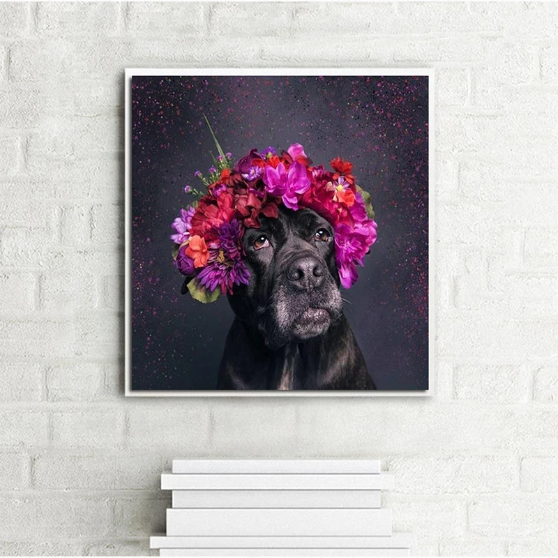 Алмазная вышивка 5D DIY картина собака животное и цветок Картина Вышивка крестом