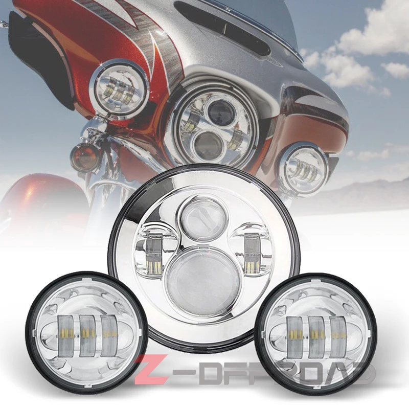 

7" LED Projector light Headlight+4.5inch Auxiliary Passing Lights For Motorcycle Softail Electra Street Glide Road King