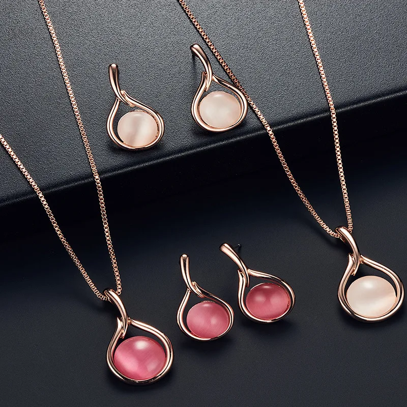 

Guvivi Women Elegant Bridal Jewelry Set For Women Opral Stone Round Pendant Necklace Drop Earrings Set Wedding Accessories