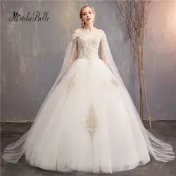 Modabella Новое поступление vestidos de novia лодка средства ухода за кожей шеи Свадебные платья с обёрточная бумага Пол Длина Тюль аппликация