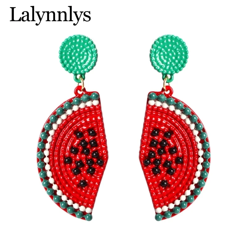 Lalynnlys Cute Cherry Watermelon Pineapple Drop Earrings New Fashion Rhinestone Fruit Dangle Earrings Ear Accessories Hot E60491