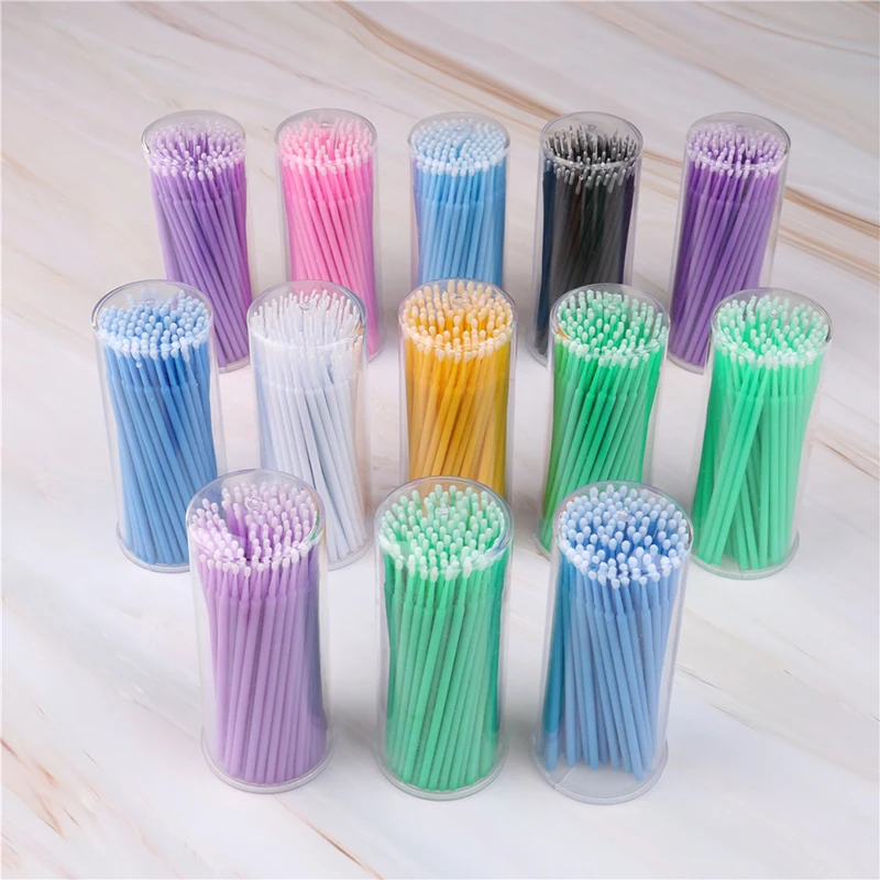 100 Pcs/Pack Disposable Micro Brush Microbrush Applicators Eyelash Extensions Remove False Eyelashes Pro Cotton Swab