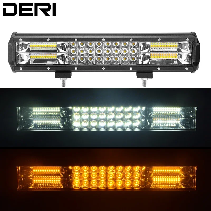 15 inch LED Light Bar 216W Combo White Amber Strobe Flash Work Light