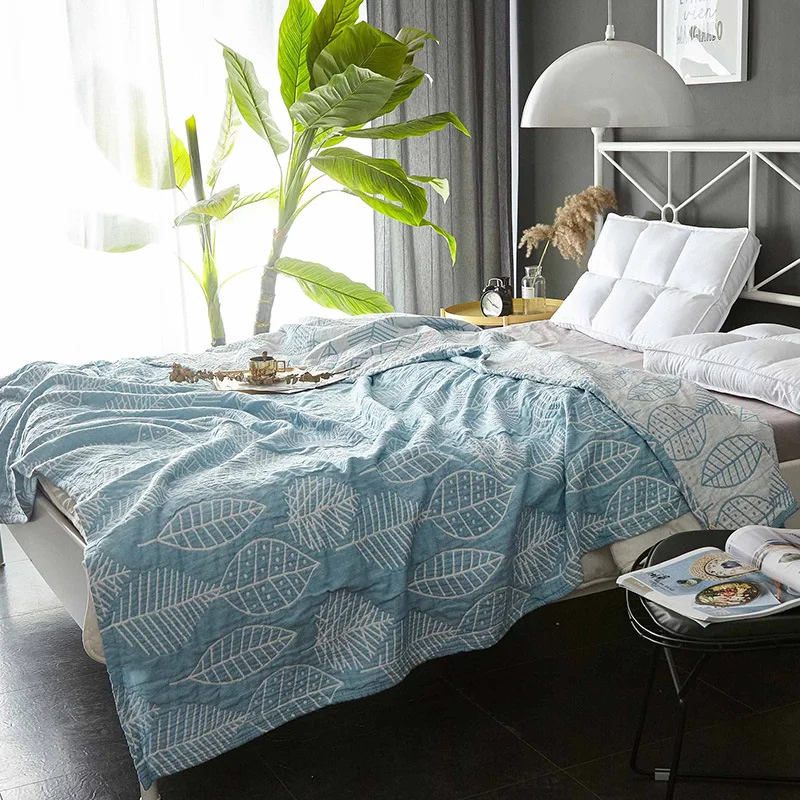 

1pc Home Textile Blue Leaf Wash Gauze Towel Blanket Soft 100%Cotton Summer Bed Sheet Bedspread Thin Comforter Geometric Elephant