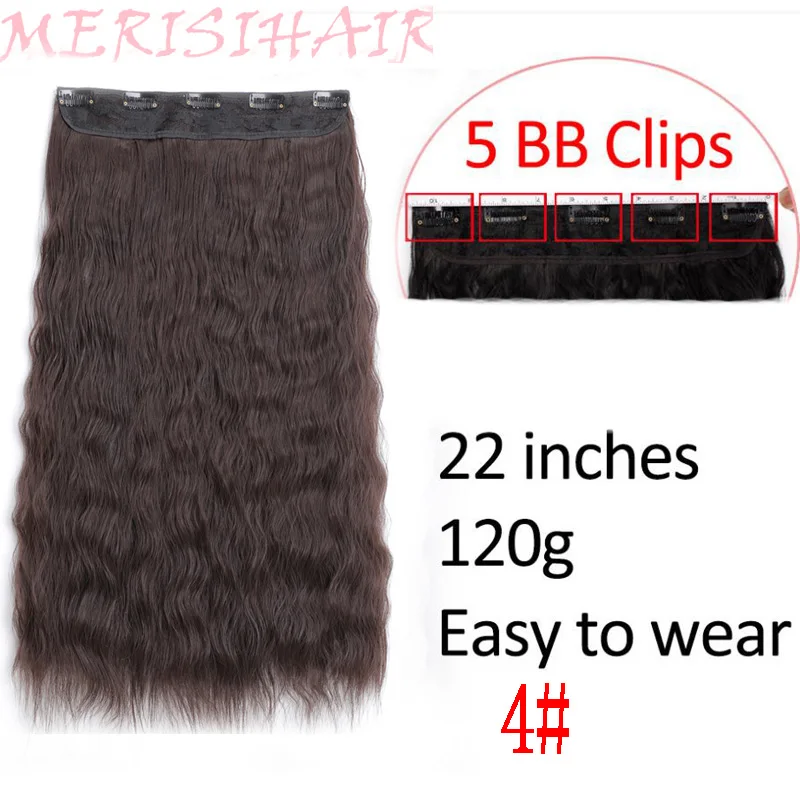 MERISI HAIR 24 Inch Long Water Wavy Hair 5 Clips In Hair Extensions for Women Synthetic Heat Resistant Fake Hair Pieces 6 Colors