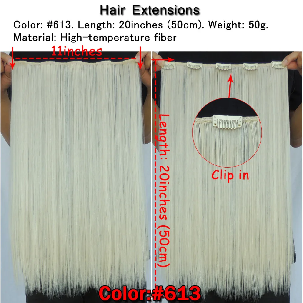 Xi.Rocks WJLZ5050-613 50cm Cream-Coloured  Synthetic 5Clip in Hair Extension Wigs Clips Extensiones Straight Hairpin Hairpiece