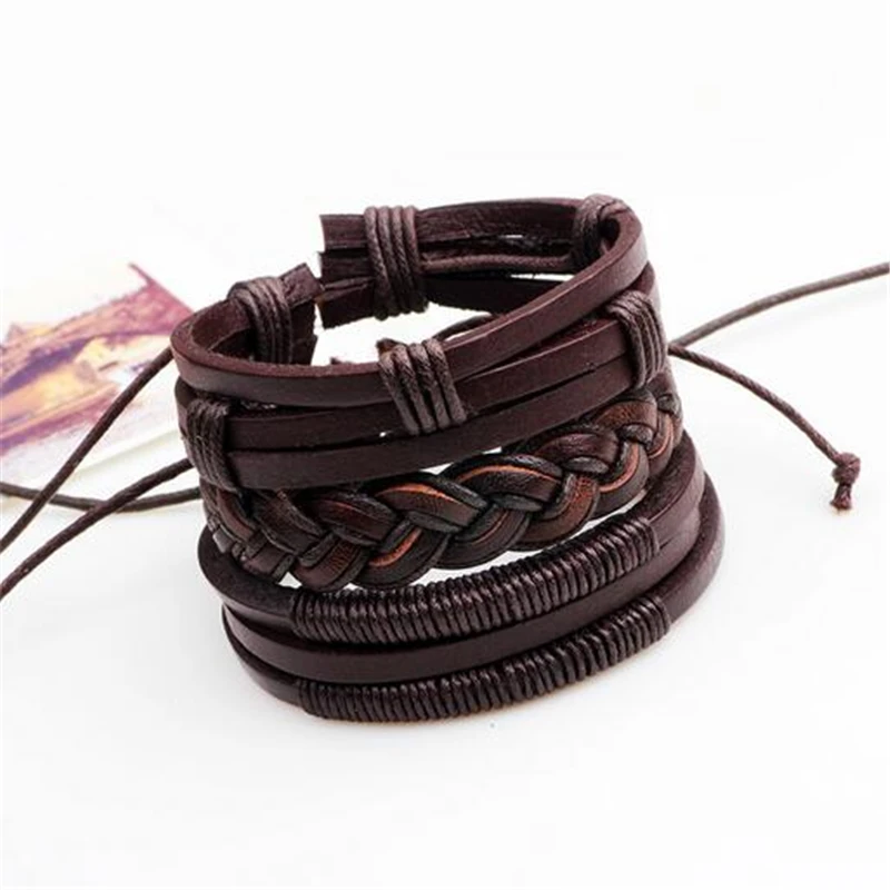 3pcs/set Fashion Genuine Leather Bracelet Men Charm Handmade Friendship Bracelets Braided Rope Chain for Male Jewelry Gifts - Image 4