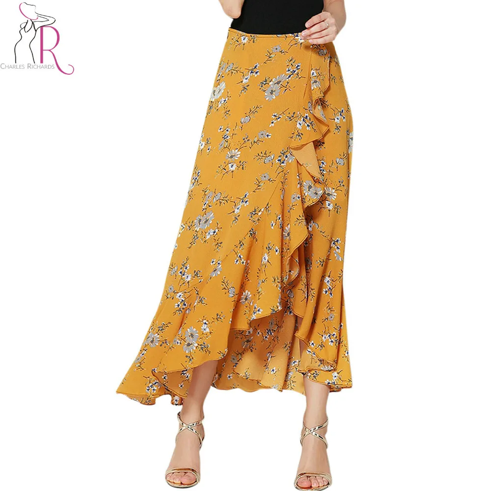 yellow ruffle maxi skirt