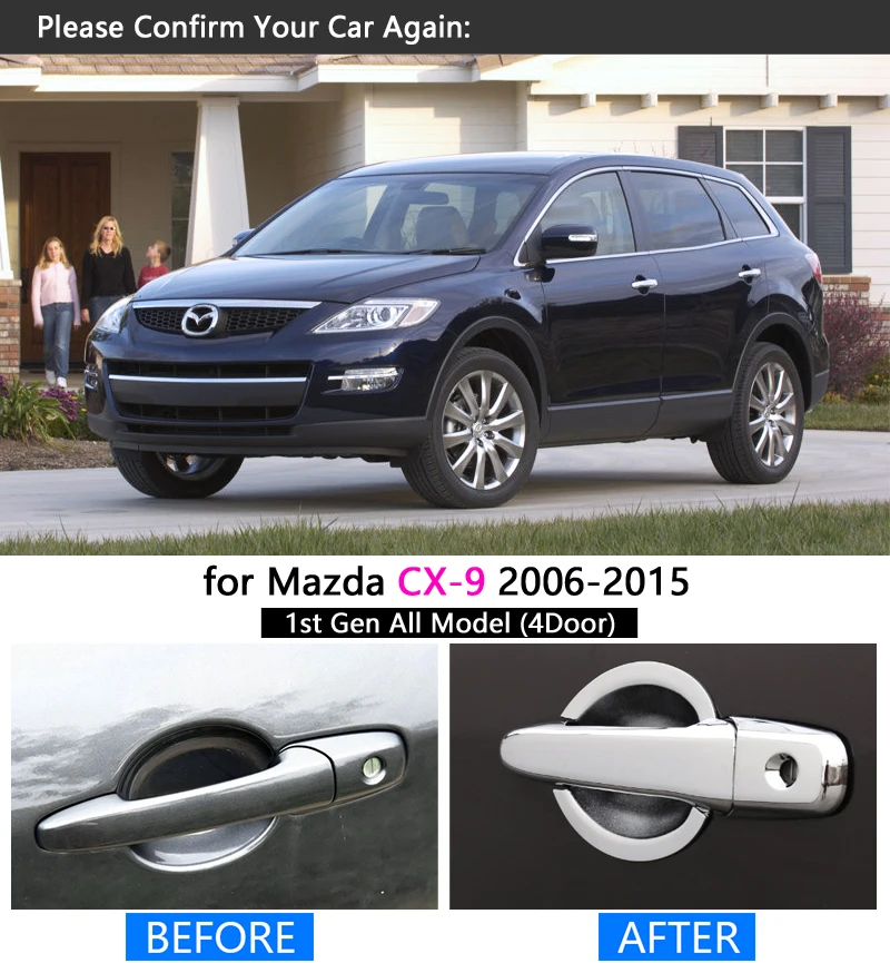 Для Mazda CX-9 2006- Хромированная ручка Накладка набор CX9 CX 9 2007 2008 2010 2011 2013 автомобильные аксессуары наклейки для стайлинга автомобилей