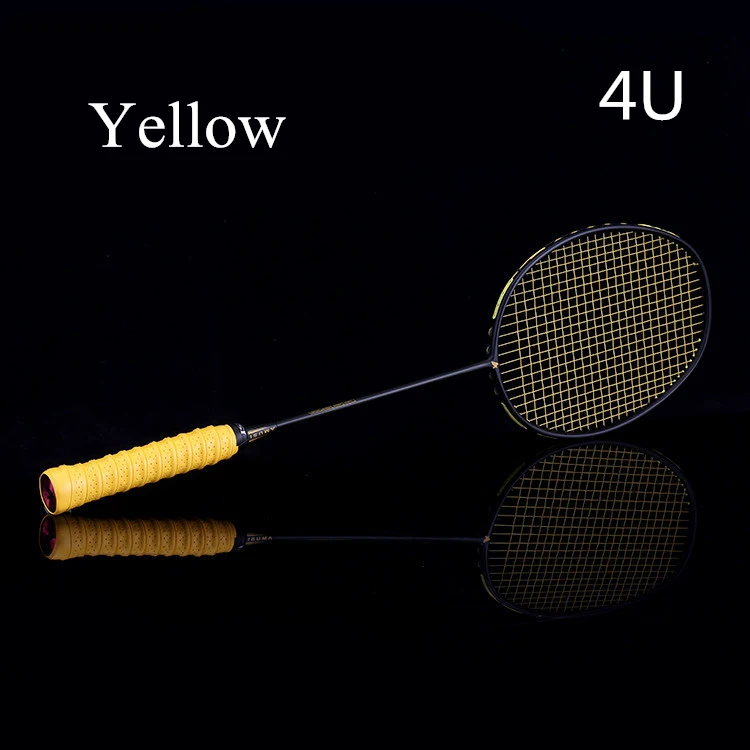 Профессиональная ракетка для бадминтона LOKI из углеродного волокна, супер светильник, ракетка для бадминтона 4U 6U 72 г со шнуром 25-27 фунтов для взрослых детей - Цвет: 4U yellow